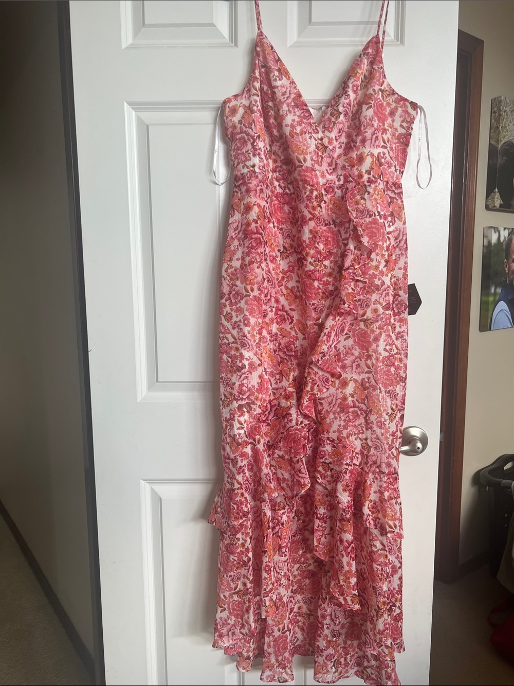 Lulu's Pink Floral Slip Maxi Dress with Ruffle Hem